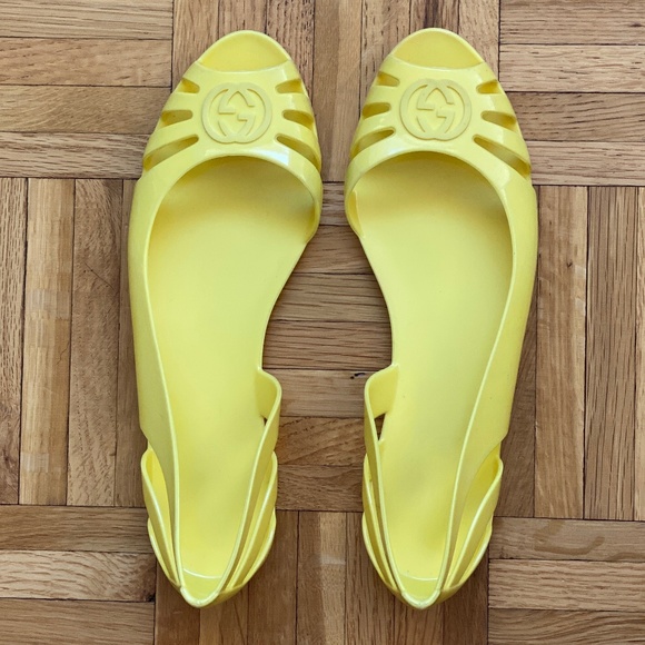 Gucci Marola Rubber Jelly Interlock GG Flat Sandals •Women 39/8.5• Yellow Italy - Picture 2 of 11